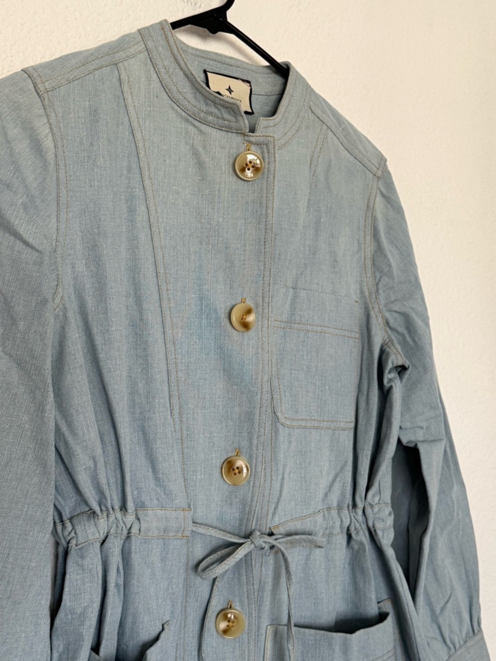 Tuckernuck Crosby Chambray Dress Button Front Tie Waist Pockets Light Blue - Picture 4 of 15